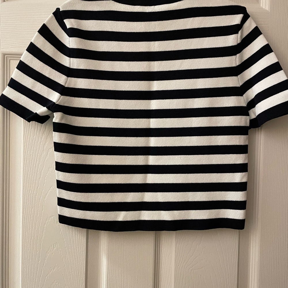 S: ZARA Short Sleeve Striped Crew Neck Sweater/Top Black/White NWT New! - Picture 2 of 6
